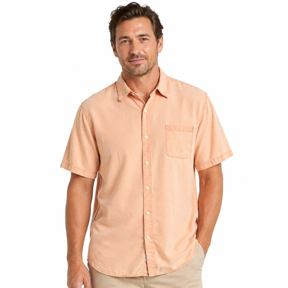 Nat Nast Button Down XXL Orange Hue Silk Blend Short Sleeve Bellini Textured Top